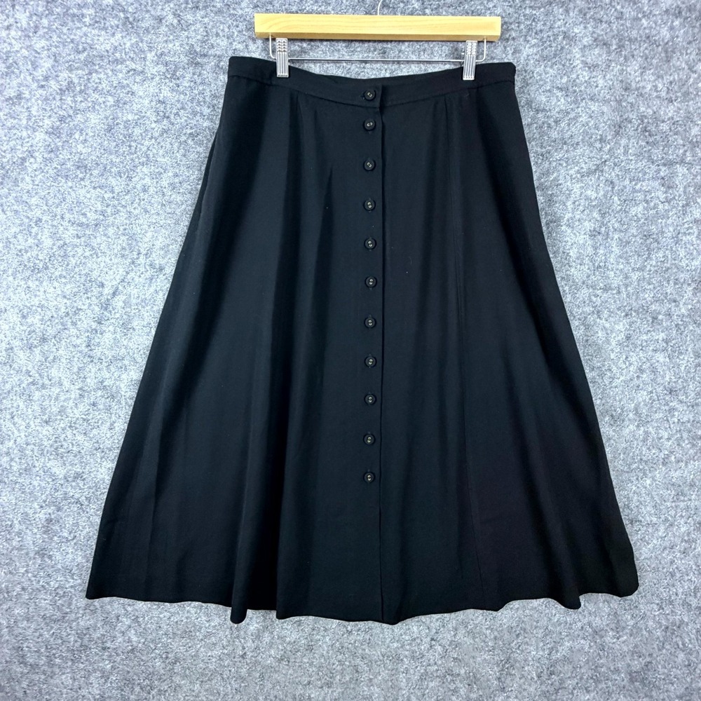 Jones New York Midi A-Line Skirt Womens 14W Black Button Front Career Academia